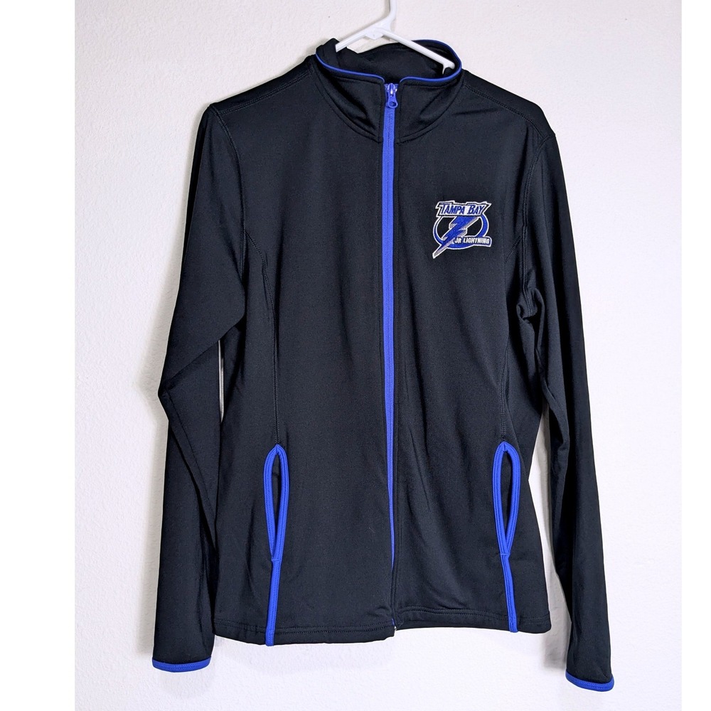 Sport-Tek Tampa Bay Jr Lightning Jacket Black Blue Full Zip Thumbholes Womens L